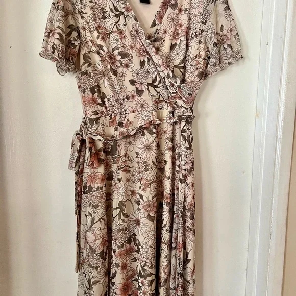 Kate and Lily Floral Wrap Dress - Cream and Brown - Picture 1 of 5